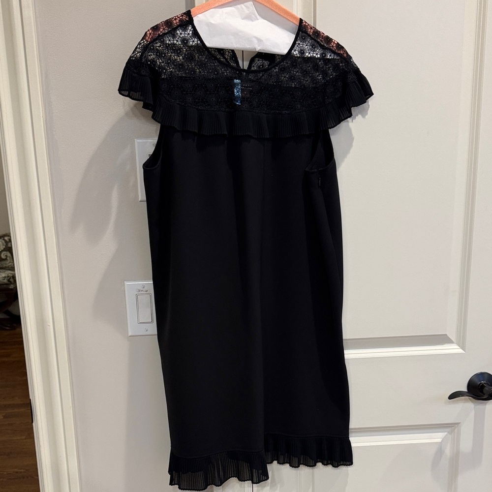 Tahari Black Lace Yoke Dress with Pleated Trim